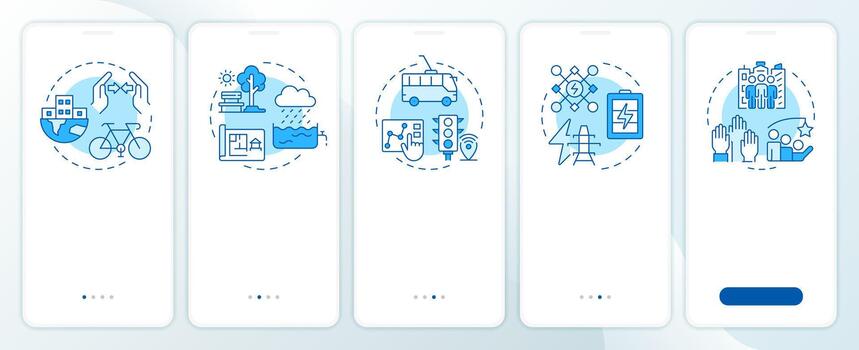 sostenible urbano desarrollo azul inducción móvil aplicación pantalla. recorrido 5 5 pasos editable gráfico instrucciones con lineal conceptos. ui, ux, gui vector