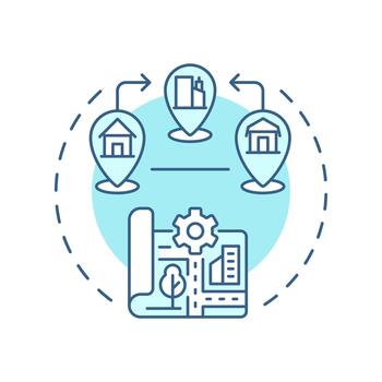 Reurbanization soft blue concept icon. Revitalizing city centers. Move back from suburbs. Urbanization type. Round shape line illustration. Abstract idea. Graphic design. Easy to use in booklet vector