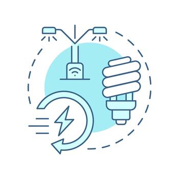 Networked streetlights soft blue concept icon. Energy efficient lighting. Smart city infrastructure and services. Round shape line illustration. Abstract idea. Graphic design. Easy to use in booklet vector