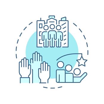 Citizen engagement soft blue concept icon. Involving residents in decision making. Sustainable urban development. Round shape line illustration. Abstract idea. Graphic design. Easy to use in booklet vector