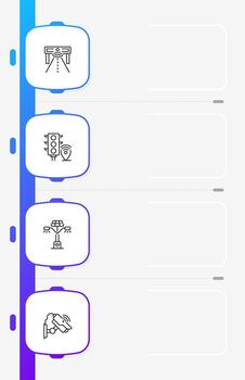 Smart traffic management infographic blue gradient squares. Urban transportation system. Safe driving. Editable thin line icons diagram process with 4 steps vector
