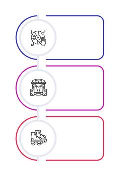 entretenimiento actuación infografía redondeado rectángulos Club nocturno, musical etapa y rodillo disco. editable Delgado línea íconos diagrama proceso con 3 pasos vector
