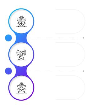 Communication technology infographic blue gradient circles. 5g connectivity, wireless and power lines. Editable 3 step diagram process with thin line icons vector