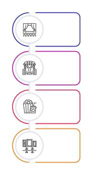 Entertainment and show infographic rounded rectangles. Visiting performance for amusement. Public events. Editable thin line icons diagram process with 4 steps vector