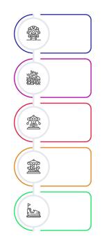 Theme park infographic vertical rounded rectangles. Various attractions for guests. Amusement industry. Editable thin line icons diagram process with 5 steps vector