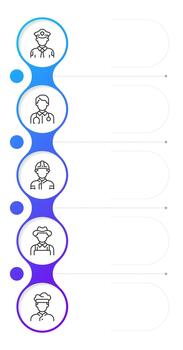 Career day infographic blue gradient circles. Choosing future job. Different professions for community. Editable thin line icons diagram process with 5 steps vector
