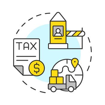 Tariffs multi color concept icon. Import taxes. Border control, distribution industry. Governmental regulation. Round shape line illustration. Abstract idea. Graphic design. Easy to use article vector
