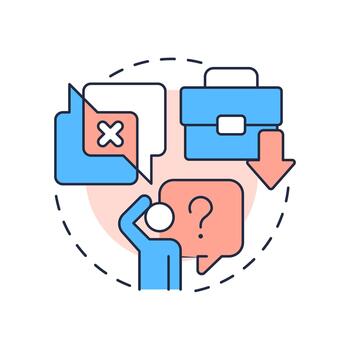 carencia de realimentación multi color concepto icono. comunicación. porque de involuntario empleado Rotación. redondo forma línea ilustración. resumen idea. gráfico diseño. fácil a utilizar en promocional material, vector