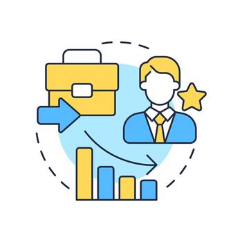 Dysfunctional turnover multi color concept icon. Valuable worker leaving. Staff attrition type. Round shape line illustration. Abstract idea. Graphic design. Easy to use in promotional material, vector