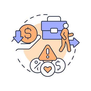 Low compensation multi color concept icon. Uncompetitive pay. Cause of voluntary employee turnover. Round shape line illustration. Abstract idea. Graphic design. Easy to use in promotional material, vector