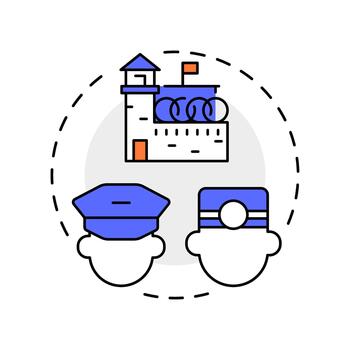 Prison staff multi color concept icon. Personnel of jail. Contemporary issues in correctional management. Round shape line illustration. Abstract idea. Graphic design. Easy to use in booklet vector