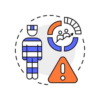 Prison overcrowding multi color concept icon. Facility capacity. Contemporary issues in correctional management. Round shape line illustration. Abstract idea. Graphic design. Easy to use in booklet vector