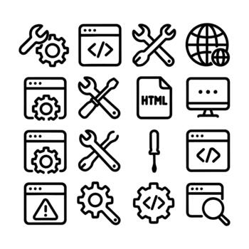 Simple Outline Style Web Development and Configuration Process Icon Set vector