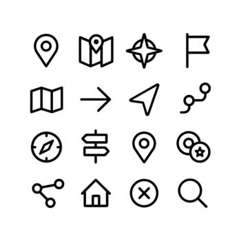 Line Art Simple Directional Location Destination and Navigation Icon Set vector