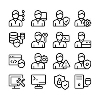 Outline Linear Human Resource with Information Technology Related Icons Set vector