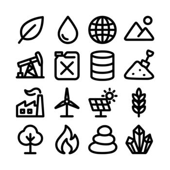 Minimalist Line Art Ecology Element Icon Set and Environment Conceptual Design vector