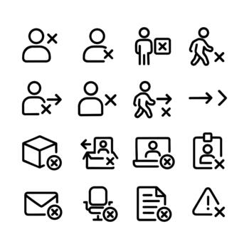 sencillo contorno eliminado elemento icono conjunto con humano y objeto vector