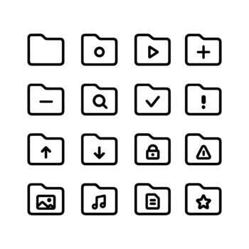 Simple Outline Rounded Folder Icon Set with Different Symbol Sign vector