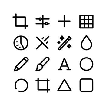 Outline Minimalist Image Editing Tool and Adjustment Icon Set Collection vector