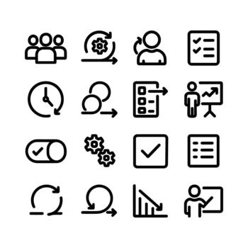 Simple Outline Business Process Agile Methodology Sign Icon Set vector