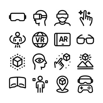 Outline Stroke Style Augmented Virtual Reality Set Icon with Minimalist Design vector