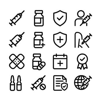 Outline Simple Vaccination and Immunization Line Icon Set Collection vector