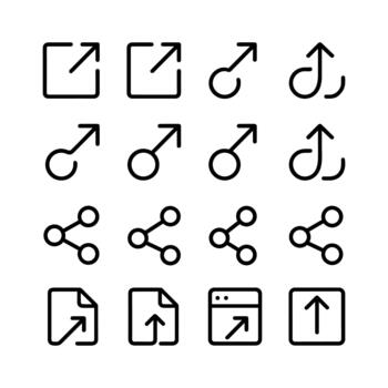 Outline Simple Various Send Share Upload Symbol Sign Icon Set vector