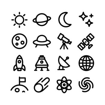 sencillo contorno astronomía relacionado objeto firmar forma icono conjunto colección vector