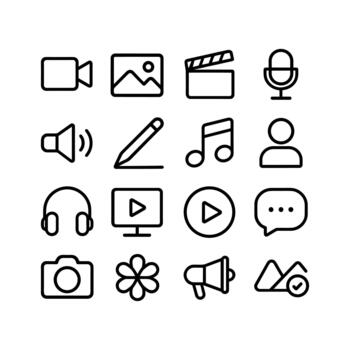 Simple Outline Media and Social Element Icon Set with Thin Line Style vector