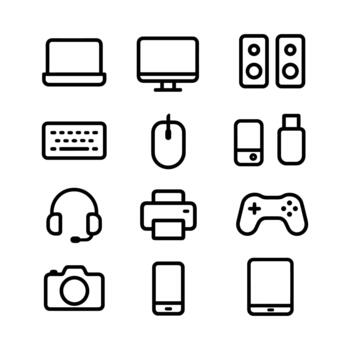 Simple Outline Computer Device Set Thin Line Style Icon Illustration vector