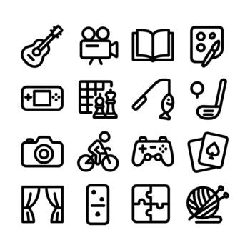 Simple Outline Activities and Hobbies Related Objects Collection Icon Set vector