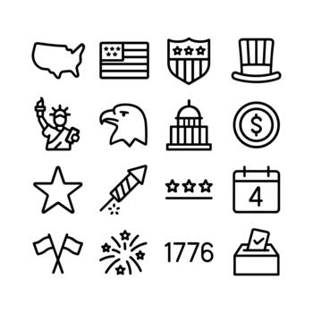 sencillo contorno independencia día relacionado elemento icono conjunto con negro color vector