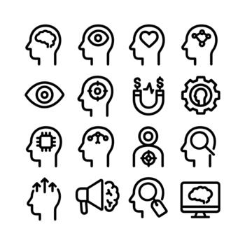 Simple Outline Mind and Business Concept Icon Set with Brain Shape vector