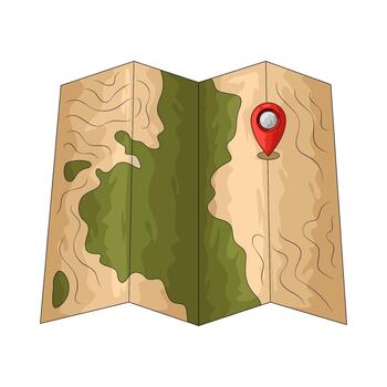 Illustration of Folded Map with Location Pin vector