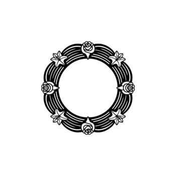 A delicate circular featuring stylized roses and lilies adorning a striped border creating an elegant ornamental frame vector