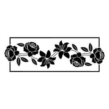 un sorprendentes ilustración vitrinas un simétrico floral frontera con estilizado rosas y lirios ingeniosamente arreglado dentro un limpiar rectangular marco vector