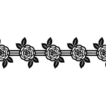 un sin costura repitiendo horizontal modelo de estilizado Rosa contornos con acompañamiento hojas centrado vector