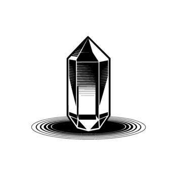 Minimalist illustration of a faceted hexagonal prism crystal with concentric ripple ring base vector