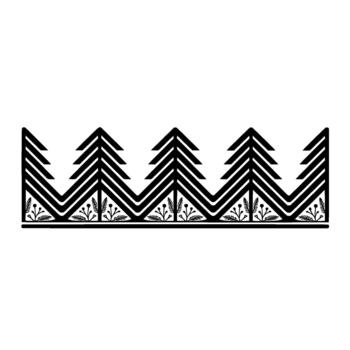 A stylized border featuring a repeating pattern of abstract coniferous trees and delicate botanical elements vector