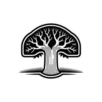 un estilizado ilustración de un maduro roble árbol con intrincado derivación patrones y un texturizado maletero vector