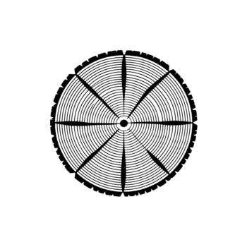 un estilizado ilustración de un árbol maletero cruzar sección mostrando concéntrico crecimiento anillos y radial líneas vector
