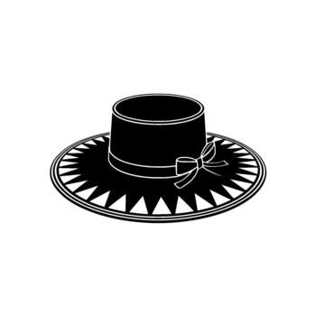 elegante silueta de un estilizado de ala ancha sombrero presentando un decorativo arco y un agudo triangular estampado borde aislado vector