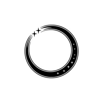 A minimalist circular emblem featuring stylized shooting stars and a series of fourpointed stars arranged in a rhythmic pattern vector