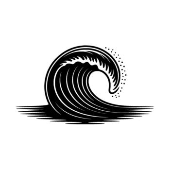 A stylized illustration of a powerful ocean wave cresting and breaking with minimalist detail and abstract elements vector