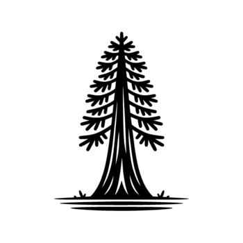 Stylized silhouette of a tall coniferous tree with tiered branches and a wide trunk isolated vector