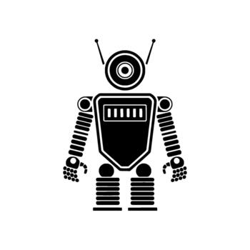 un estilizado silueta de un retro inspirado humanoide robot con segmentario brazos y piernas y un antena vector