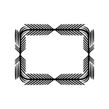 A sleek and minimalist abstract border featuring stylized geometric feather or leaf elements creating a sophisticated rectangular frame vector