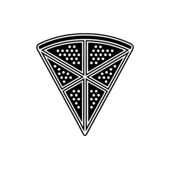 Stylized illustration of a pizza slice with triangular toppings and geometric dot pattern vector