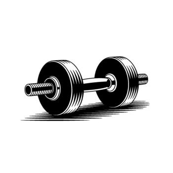 A bold illustration of a chrome and dumbbell with textured plates and stylized shadow lines vector