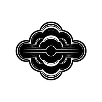 Abstract monochromatic emblem with concentric layered shapes and radiating linear accents vector